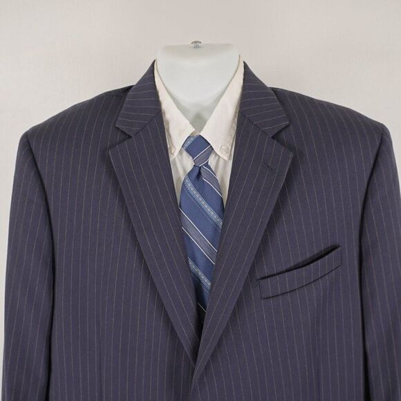 Stafford Super 100s Wool Blue Striped 2 Piece Suit 44R 37/33 Flat Front High Ris - Picture 4 of 16